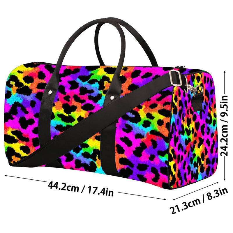 Travel Duffel Bag for Women Men Rainbow Cheetah Leopard Print Sport Gym Tote Bag Lightweight Waterproof Foldable Weekender Overnight for Hospital Training Swim Yoga Handbag A01:Leopard Cheetah Colorful