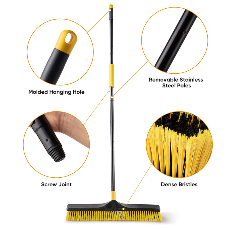 [Australia] - Yocada Push Broom Brush 24" Wide 65.3" Long Handle Stiff Bristles Heavy-Duty Outdoor Commercial for Cleaning Bathroom Kitchen Patio Garage Deck Concrete Wood Stone Tile Floor 23.6inch 
