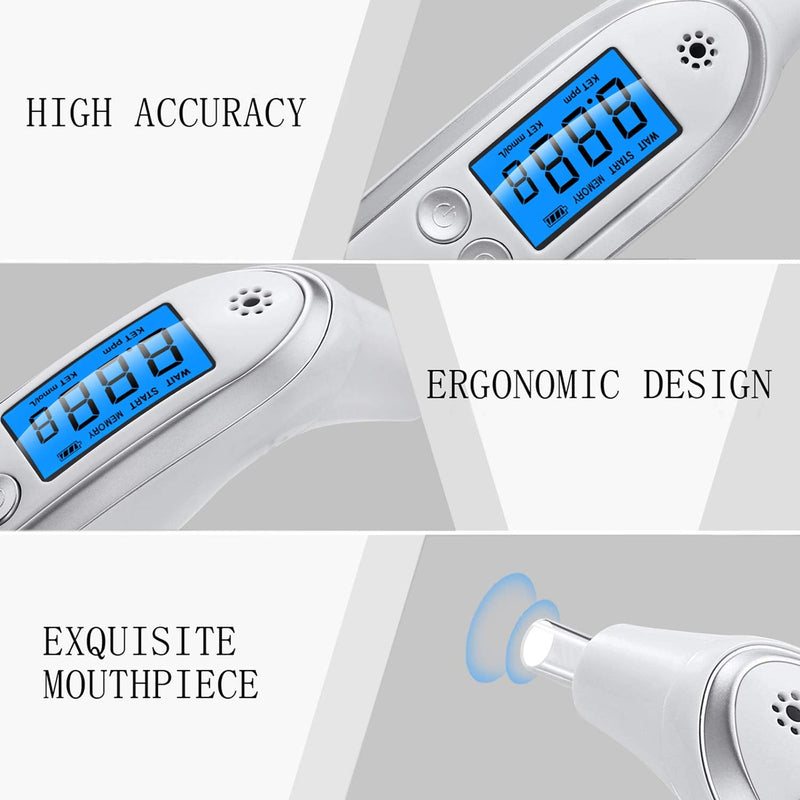[Australia] - Professional Ketone Breath Analyzer Portable Breath Ketone Meter Digital Ketosis Breath Tester- Breath Analysis with 10 Replaceable Mouthpieces White 