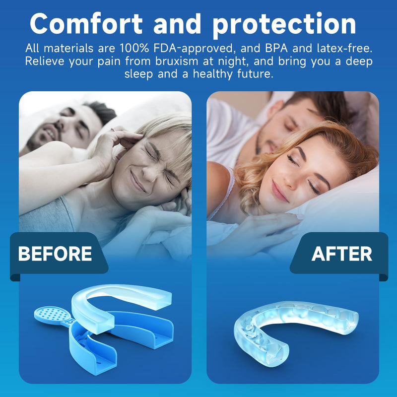 [Australia] - Upgraded Mouth Guards for Grinding Teeth at Night, 4 Pack,Standard Size, Professional Night Guard with Fitting Tray, Comfortable Mouth Guard for Clenching Teeth at Night Blue 