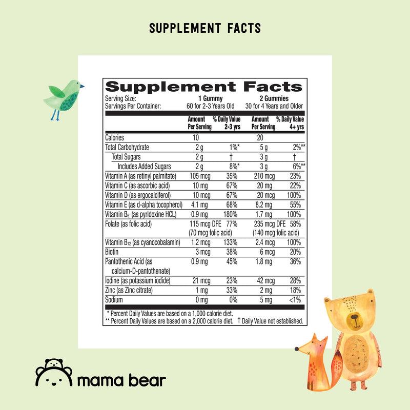 Amazon Brand - Mama Bear Organic Kids Multivitamin Gummies, Berry, Cherry & Orange, 60 Count, 1 Month Supply (Packaging May Vary) 60 Count (Pack of 1)