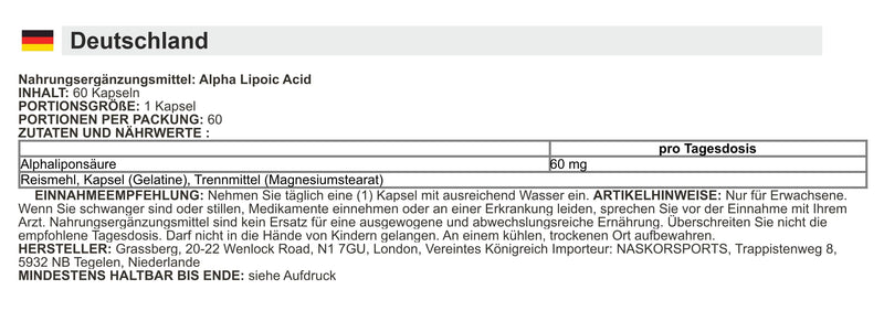 GRASSBERG - Alpha-Lipoic Acid | Supports Cell Protection and Energy Balance - 60 Capsules