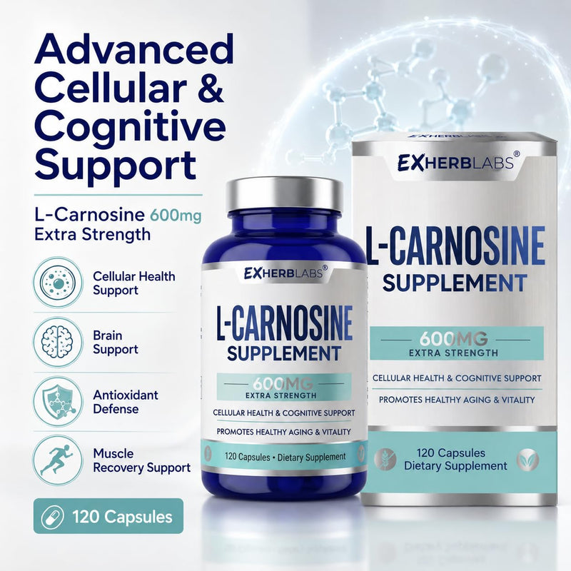 L-Carnosine Supplement 600mg, for Cellular Health & Cognitive | Antioxidant Defense & Muscle Recovery, Support Healthy Aging & Vitality, Gluten Free & Non-GMO, 120 Capsules, 60 Day Supply 120 Count (Pack of 1)