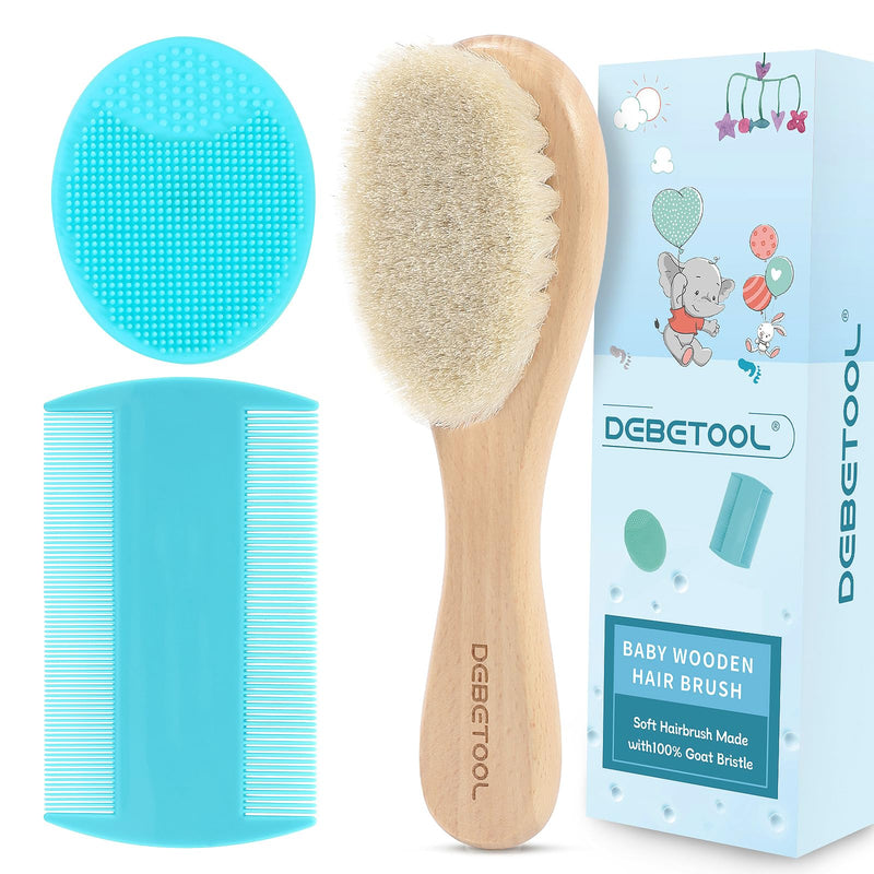 [Australia] - Cradle Cap Brush and Comb Set with Baby Hair Brush - 3-Piece Wooden Baby Brush Kit for Newborns and Infants 