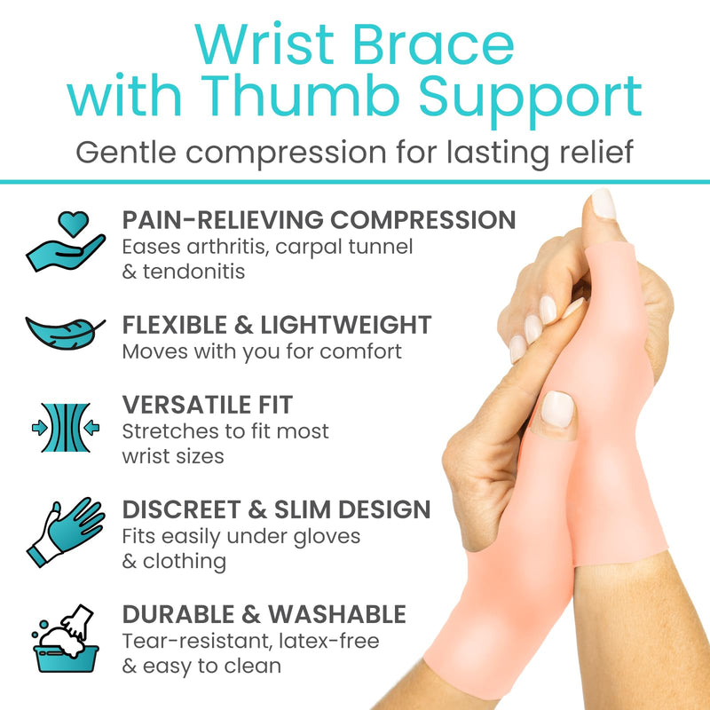 Vive Gel Thumb Wrist Support (Pair) - Hand Brace Cool Wrap For Arthritis Dequervains Tenosynovitis, Sprained Joint Pain, Left and Right Hand Stabilizer - Soft Comfort Splint For Tendonitis Strain Beige