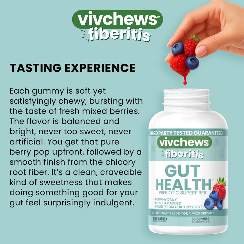 Gut Health Gummies – Prebiotic Fiber for Bloating Relief, No Sugar Added, Non-GMO, Fruit Pectin Based, Gluten-Free, No Artificial Colors, Flavors or Sweeteners, 2 Month Supply