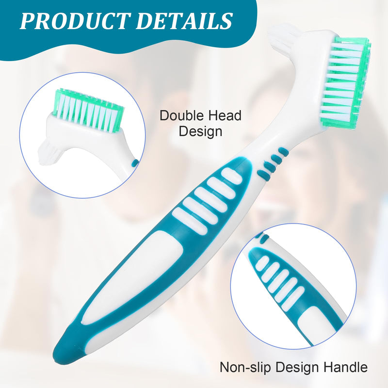 [Australia] - 2pcs Denture Brush, Denture Cleaning Brush Set with White Carrying Case Denture Toothbrushes with Multi-Layered Soft Bristles and Rubber Anti-Slip Handle (Purple + Green) 