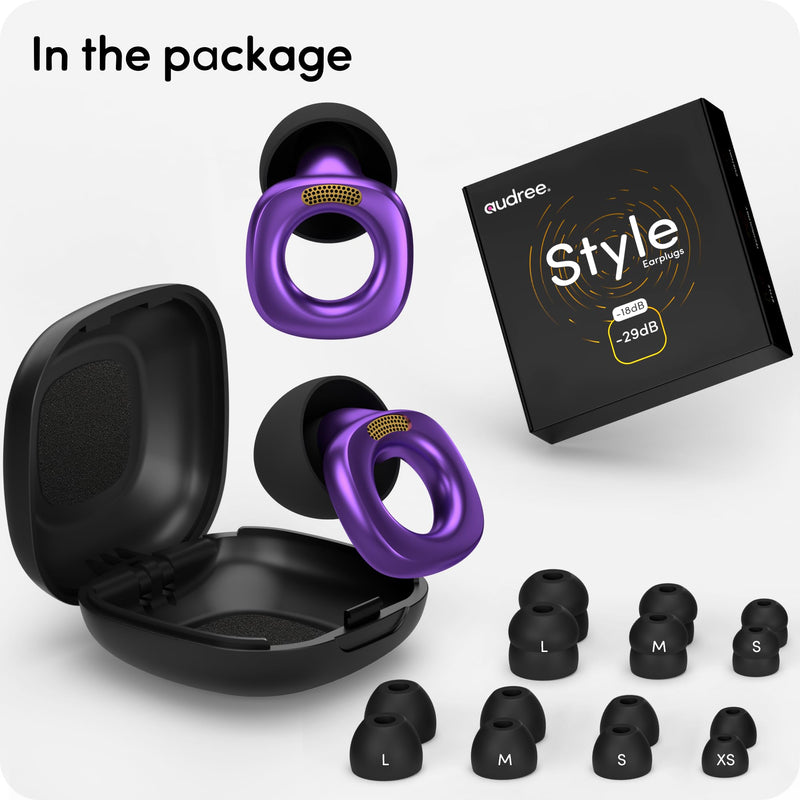 [Australia] - Style Ear Plugs for Noise Reduction, Reusable High Fidelity Earplugs for Concerts, Musicians, Motorcycles, Study, Parent, Party, Flights & Noise Sensitivity, 18-29dB Noise Cancelling (Violet) Violet 