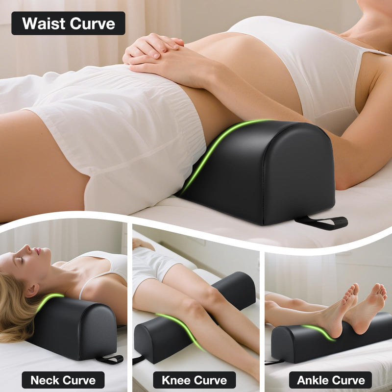 [Australia] - Noverlife 3/4 Round Massage Table Bolster Pillow with Strap Handle, 26 x 6 x 6 in PU Leather Massage Bolster for Under Legs, Cozy Positioning Support Pad for Knee Neck Back Pain Relief - Black 