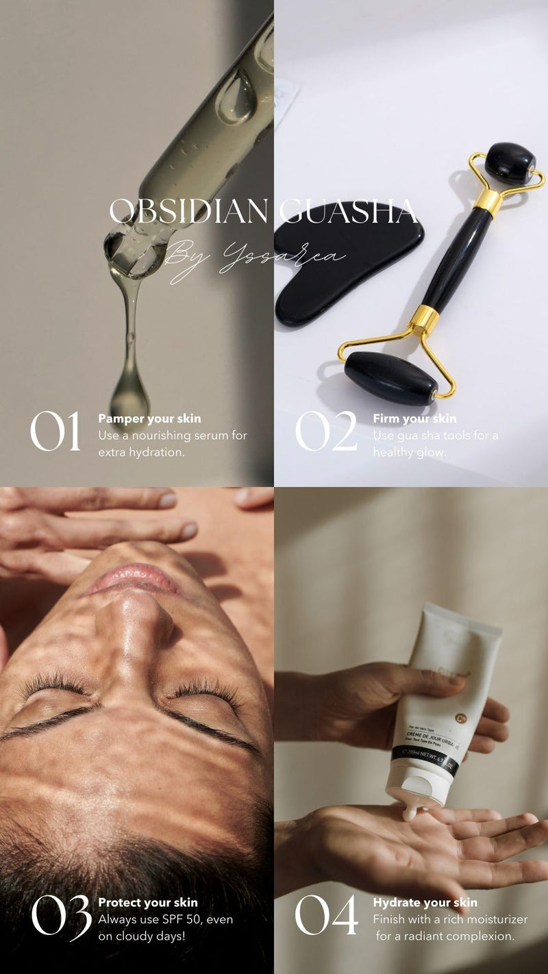 Yssarea Obsidian Roller and Gua Sha - Face Roller | 100% Natural Obsidian Stone Set | Dual Sided Face Massager | Reduces Signs of Aging