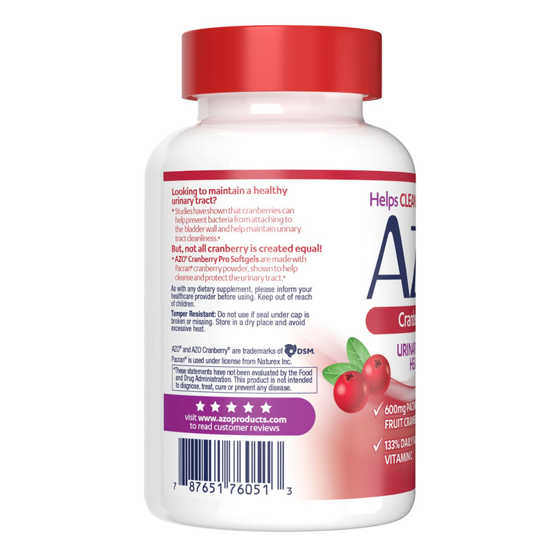 [Australia] - AZO Cranberry Pro, Cranberry Pills for Women & Men, 600mg Pacran, Made with Concentrated Whole Fruit Cranberry Powder to Help Cleanse and Protect The Urinary Tract*, Sugar Free, Non-GMO, 100 Softgels 100 Count (Pack of 1) Herbal Supplement 