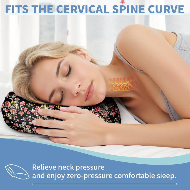 [Australia] - Ear Piercing Pillow with Ear Hole for Side Sleeper Relief Ear Pain,Cotton and Polyester Ear Pillows,Washable Ear Guard Pillow Black Flower One Size 