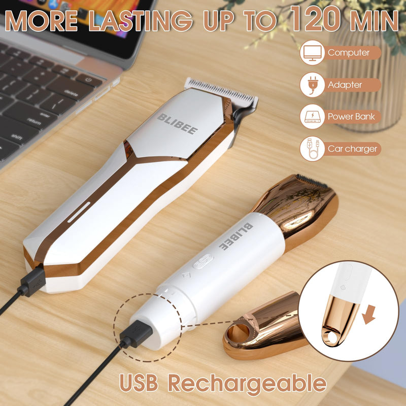 [Australia] - Bikini Trimmer & Hair Clippers for Women - Waterproof Electric Razor and 4 in 1 Bikini Shaver Set, Deluxe Hair Trimmer, Wet/Dry Body Shaver for Nose Eyebrows Beard Pubic Hair, White 