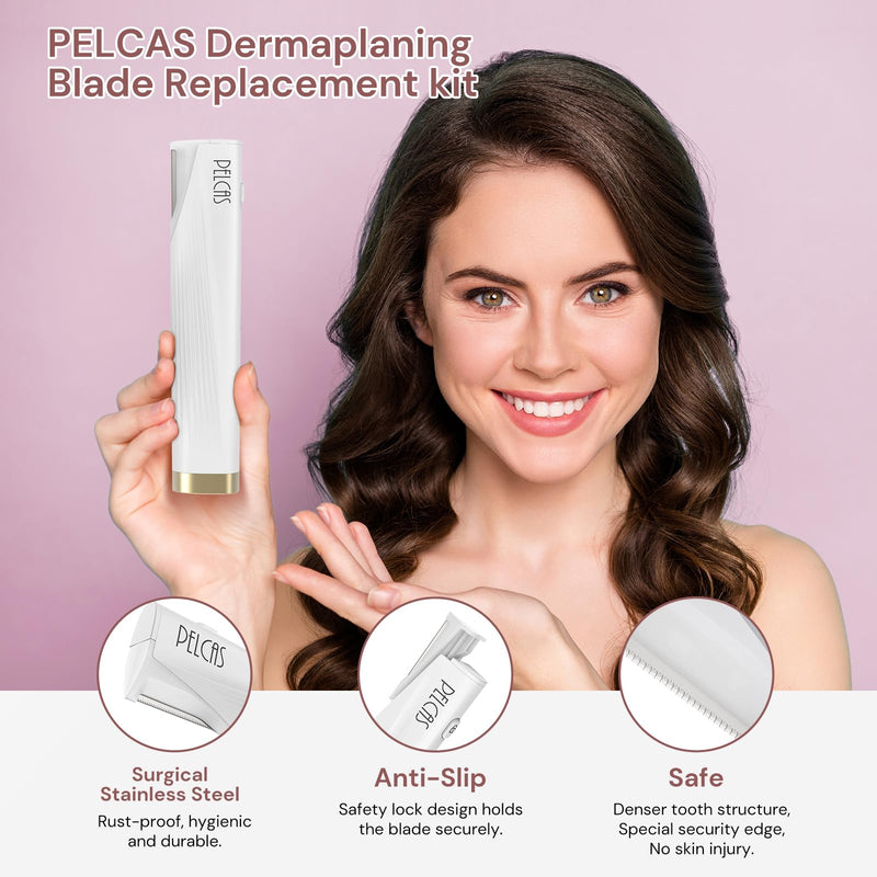 [Australia] - PELCAS Dermaplaning Blade Replacement Set, 8 PCS Dermaplaning Razors for Women Facial Peach Fuzz & Hair Removal System SPA at Home Only Fit with PELCAS Dermaplaning Tool BV18-712 -Device Not Included 