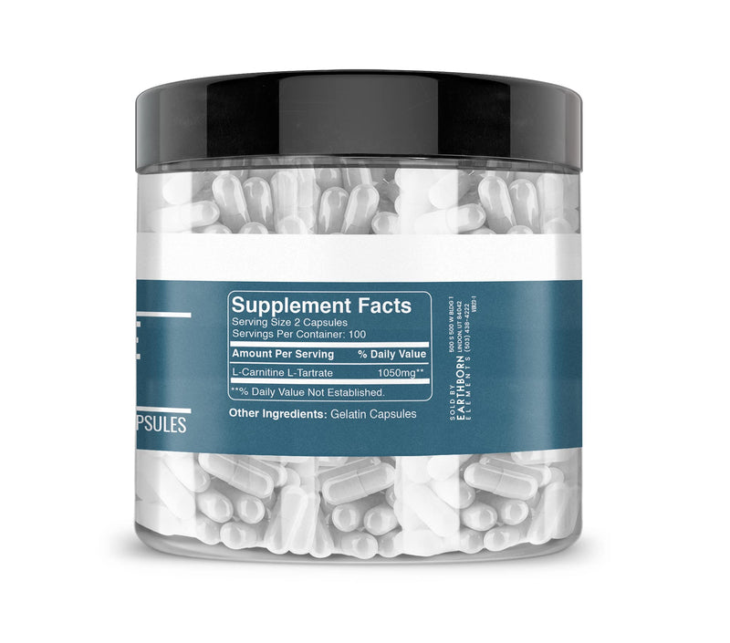 [Australia] - Earthborn Elements L-Carnitine Tartrate, 200 Capsules, No Magnesium or Rice Fillers, No Additives, Gluten-Free, Undiluted 200 Count (Pack of 1) 