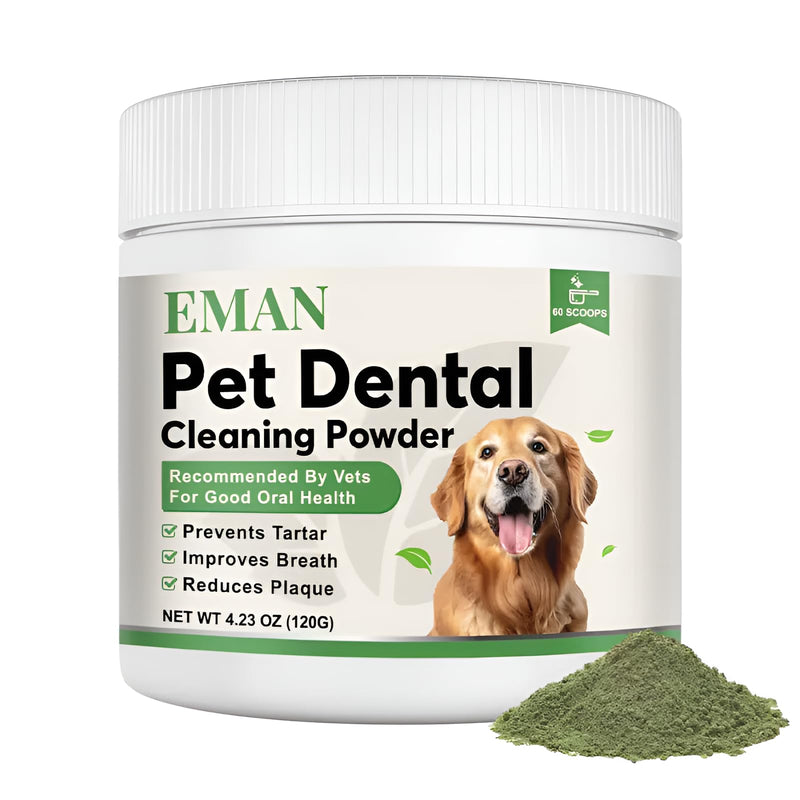 EMAN Dog Teeth Cleaning Powder - Dental Powder for Dogs, Dog Breath Freshener - Targets Tartar, Reduces Plaque & Bad Breath - Suitable for Small, Medium, and Large Dogs (120g) - PawsPlanet Australia