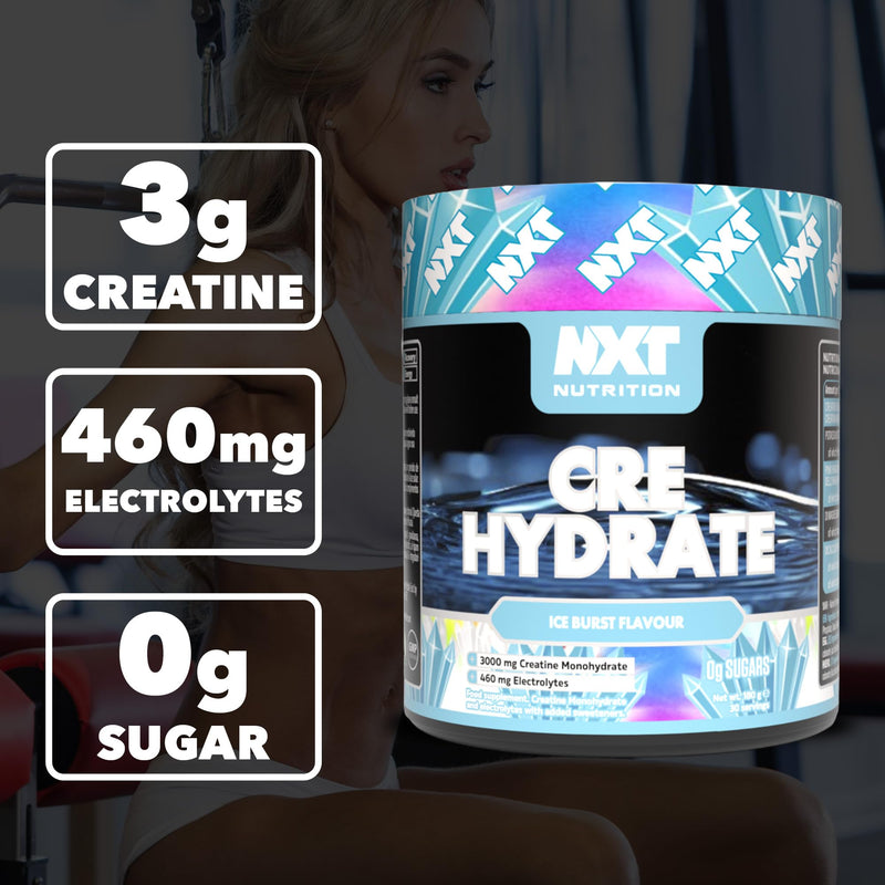 NXT Nutrition Creatine Powder and Electrolyte Mix, 100% Pure Creatine Monohydrate Powder for Strength and Power with Hydrating Electrolytes (180g, Ice Burst) 180g