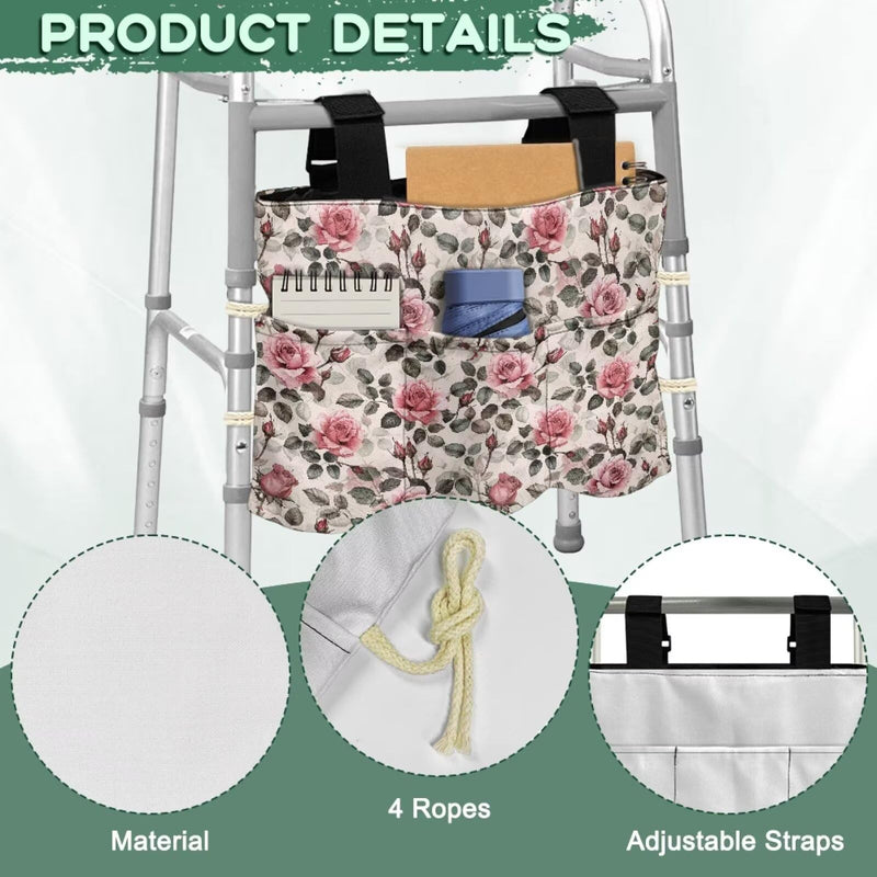 [Australia] - Rose Walker Bag for Rollator Walker Foldable Walker Storage Bag with Big Capacity Gifts for Seniors in Assisted Living Walker Accessories Rose 