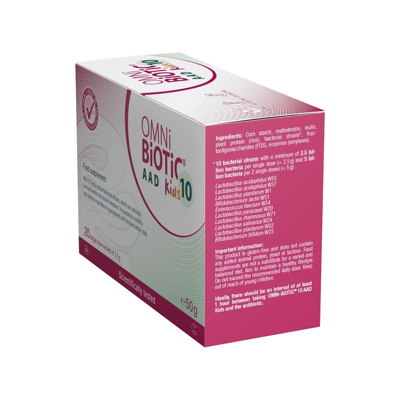 OMNi BiOTiC 10 AAD Kids | Probiotic for Kids | Easy to take | Child-Specific Formulation with Neutral Flavour | 20 Sachets | Powder | Vegan | Gluten-Free | Halal | for Daily use