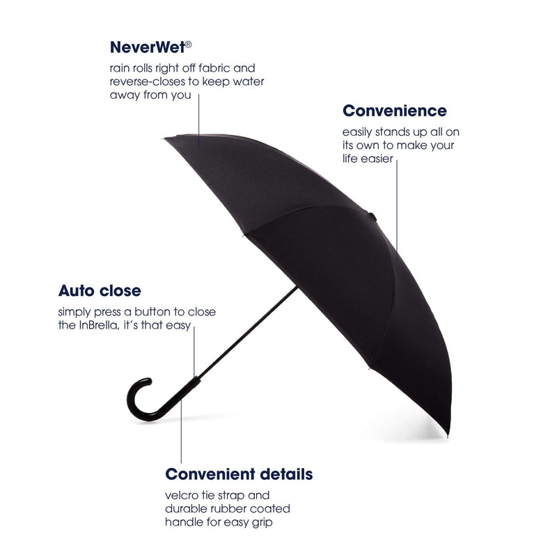 Totes Auto Reverse Close Windproof Stick Inbrella with Water Repellent Protection Black/Grey