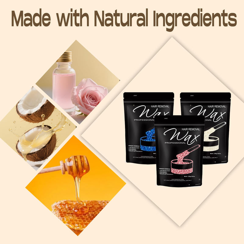 [Australia] - Wax Beads 3 Packs (300g/Each),Hard Wax Beads with 3 Go-To Scents - Wax Beads for Hair Removal and Sensitive Skin,Waxing Beans for Brazilian Bikini,Face,Body,Legs,Armpit Rose/Chamomile/Coconut 32 Ounce (Pack of 1) 
