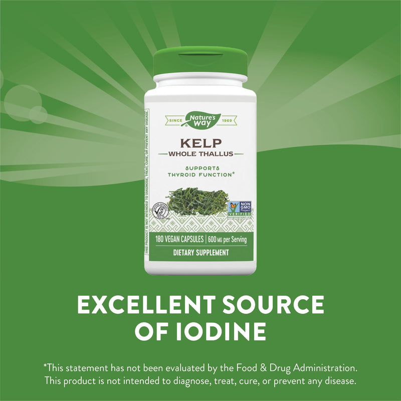 [Australia] - Nature's Way Kelp - Kelp Dietary Supplement - Supports Thyroid Function* - Iodine Supplement for Men & Women - Vegan & Non-GMO Project Verified - 180 Capsules 
