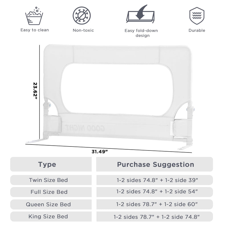 [Australia] - UBBCARE Bed Rail for Toddlers, 32 Inch Bed Guard Rail, Extra Tall Child Safety Side Crib Rail for Baby, Kids, Fit for Twin, Full, Queen, King Size Beds - White 32" White 1 Side 