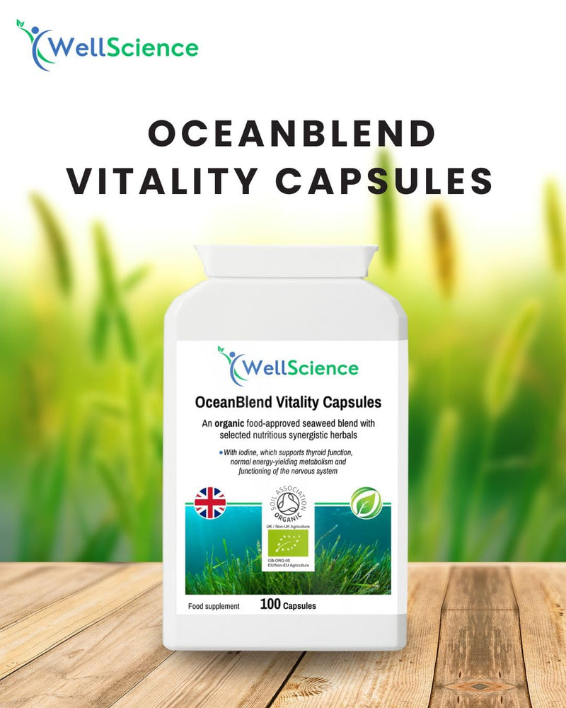 OceanBlend Vitality Capsules - Organic Seaweed Supplement for Thyroid Function, Energy Metabolism & Cognitive Health | Vegan, Iodine-Rich