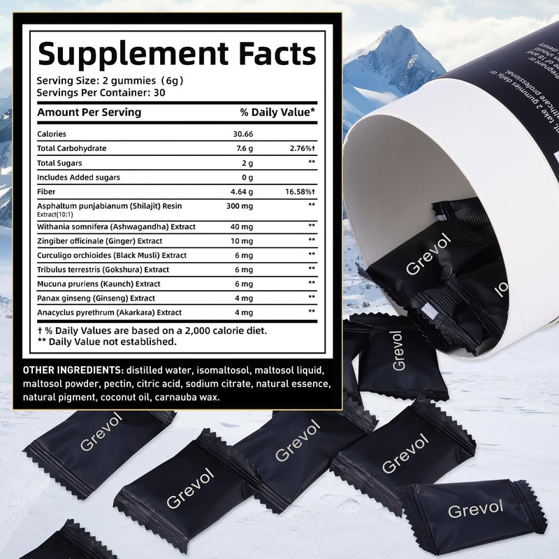 [Australia] - Pure Himalayan Shilajit Gummies: Gold Grade Shilajit Riched with Ashwagandha Fulvic Acid & 85+ Trace Minerals - No Added Sugar - Individually Wrapped - for Men & Women - 60 Gummy 60 Count (Pack of 1) 