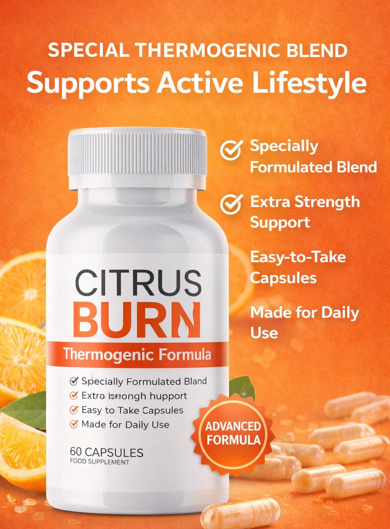 Citrus Burn Thermogenic Blend Capsules – Apple Cider Vinegar, MCT, Vitamins & Minerals – Extra Strength Formula – 60 Vegan Capsules – Food Supplement - New & Sealed
