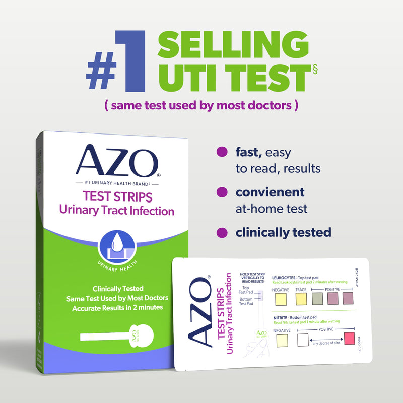 AZO Urinary Tract Infection (UTI) Test Strips, Results in 2 Mins, 3 Count | From the #1 Urinary Health Brand± Clinically Tested At Home UTI Test Strips For Women, Convenient, Fast Easy to Read Results 3 Count (Pack of 1) UTI Test Kit