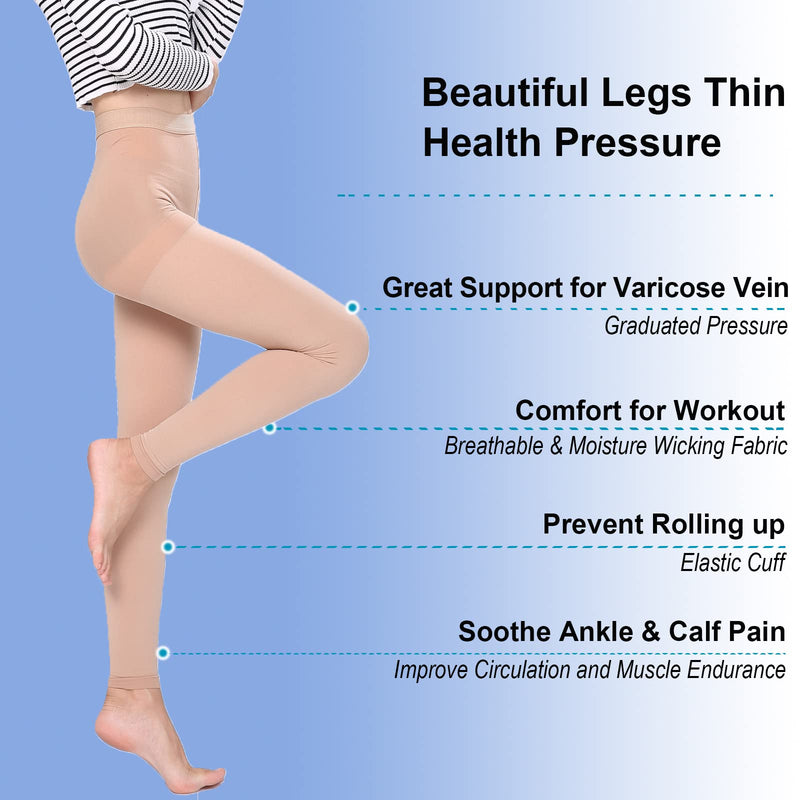 [Australia] - Medical Compression Pantyhose For Women 20-30 mmHg Compression Support Hose Swelling Edema Varicose Veins Footless Beige Medium 