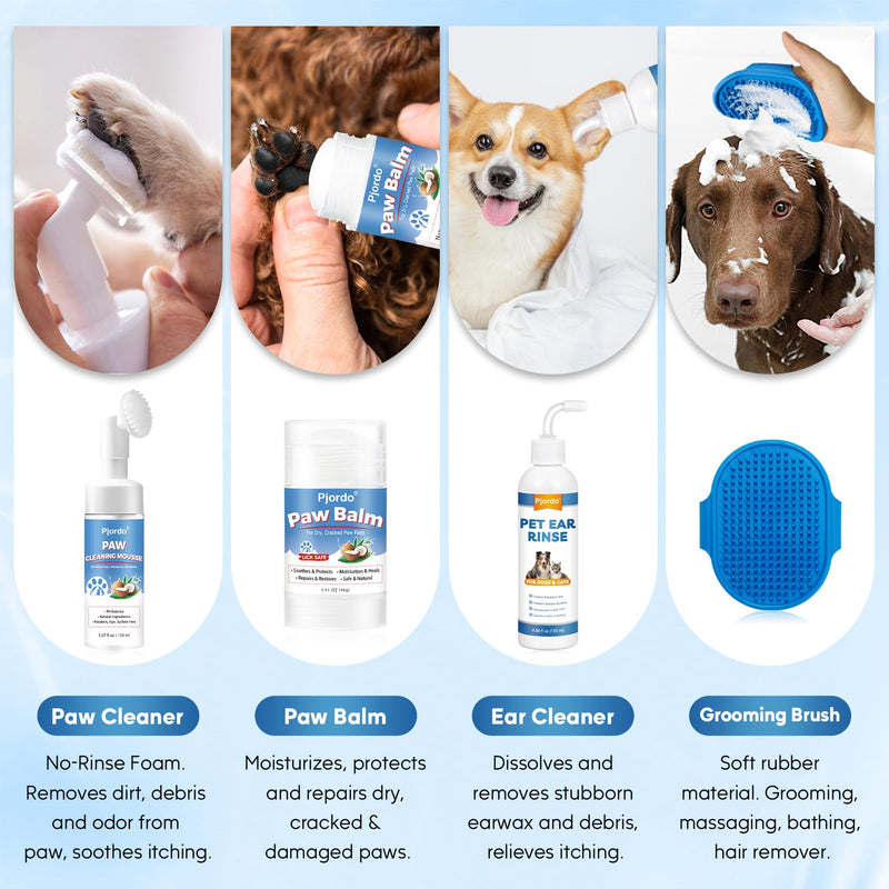 [Australia] - Dog Wipes Cleaning Deodorizing, Grooming Wipes & Paw Cleaner, Pet Cleaning Kit for Teeth, Ears, Eyes, Paw, Body, Ear Rinse, Essential Dog Supplies Set 