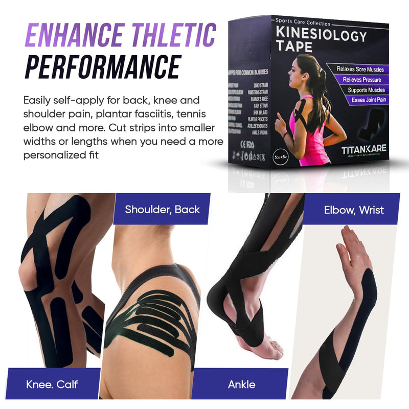 [Australia] - Pro Athletic Sports Kinesiology Tape - Waterproof Breathable Body Elastic Sports Tape for Shoulder, Knee Pain Relief, Ankle Running Tennis Physio Tape Support for Muscle, 2 inchesx16.4 ft Roll 2 Pack 