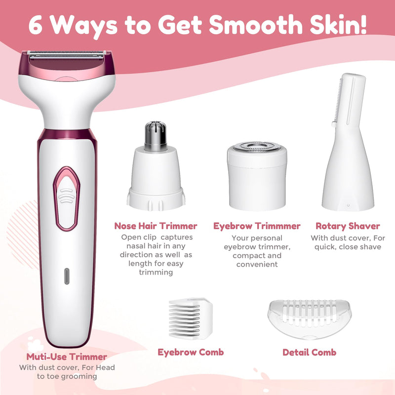 Electric Razors for Women, 4 in 1 Electric Women Shaver, Hair Removal Epilators for Leg Face Arm Bikini Armpit Pubic Hair, Cordless Rechargeable Portable Women's Bikini Trimmers, White