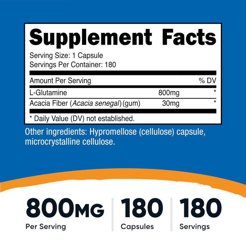 Nutricost L-Glutamine 800mg, 180 Capsules - Gluten Free, Non-GMO (Pack of 2) 180 Count (Pack of 2)