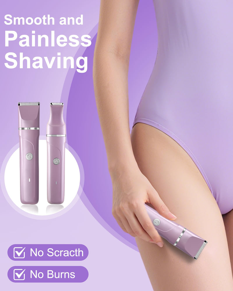 [Australia] - AREYZIN Bikini Trimmer for Women,Painless Electric Shaver for Women,3 in 1 Pubic Hair Trimmer,USB Recharge Dock,Replaceable Ceramic Blade Heads,IPX7,Personal Shaver Kits,Purple Pruple 