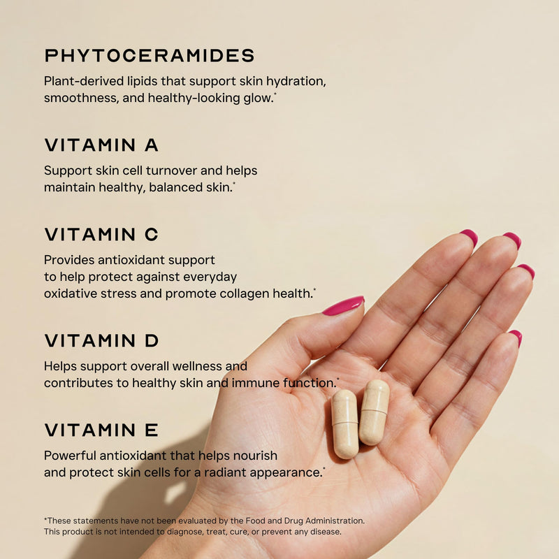 Phytoceramides Ceramide Skin Hydration Restore Beauty Health Supplement, Hyaluronic Acid Alternative Pills w/Multivitamins A, C, D, E, Anti Aging Wrinkle Support Super Vegan 30 Capsules for Women Men