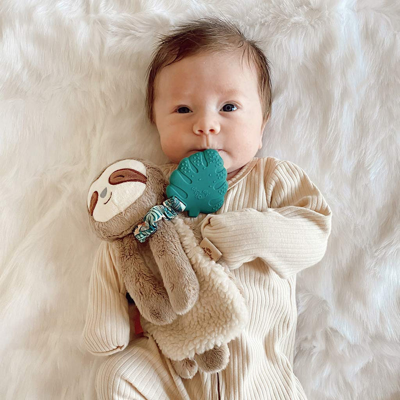[Australia] - Itzy Ritzy - Itzy Lovey Including Teether - Baby Lovey with Teether, Textured Ribbons & Dangle Arms - Features Crinkle Sound, Sherpa Fabric and Minky Plush (Sloth) Sloth 