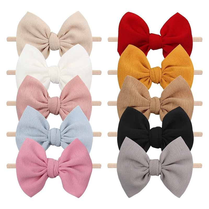 YanJie 4.5'' Nylon Bow Headbands for Baby Girls - Handmade Tied Bows Hair Accessories for Infants and Toddlers - 10 Pieces 1-10 Color