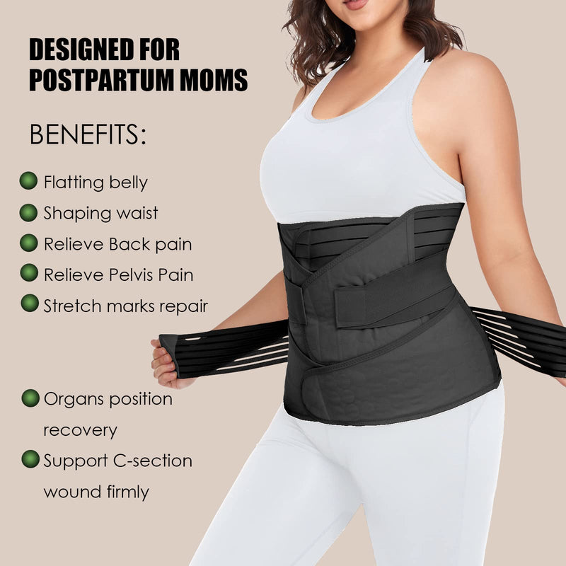 [Australia] - 3 in 1 Postpartum Belly Band Wrap Support Recovery Girdles Abdominer Binder Post Surgery Belly&Waist&Pelvis Support Belt & Back Brace (Black, Large) Black 