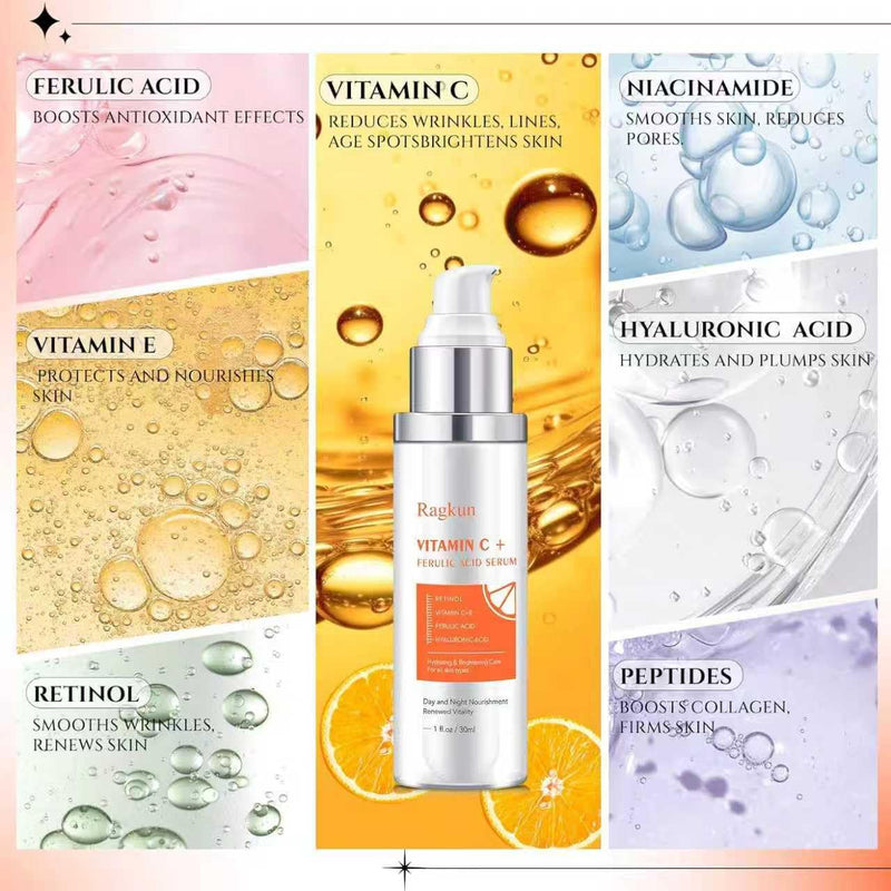 Retinol Cream for Face, Collagen Neck Creams for Tightening and Firming, Anti Aging Day & Night Facial Moisturizer + Super Vitamin C 20% Serum for Women, Dark Spot Remover for Face