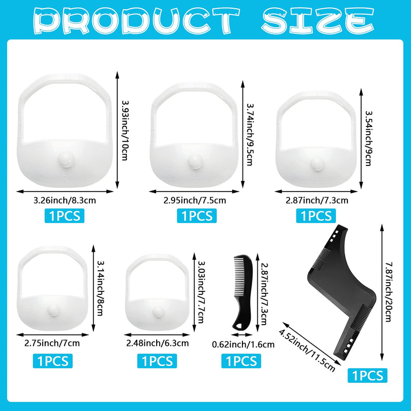 [Australia] - SDwfxd Pack of 5 beard stencils, 5 sizes beard shaper stencil with 1 styling comb and 1 mini beard comb for men shape cheek line, neck line, mustache 