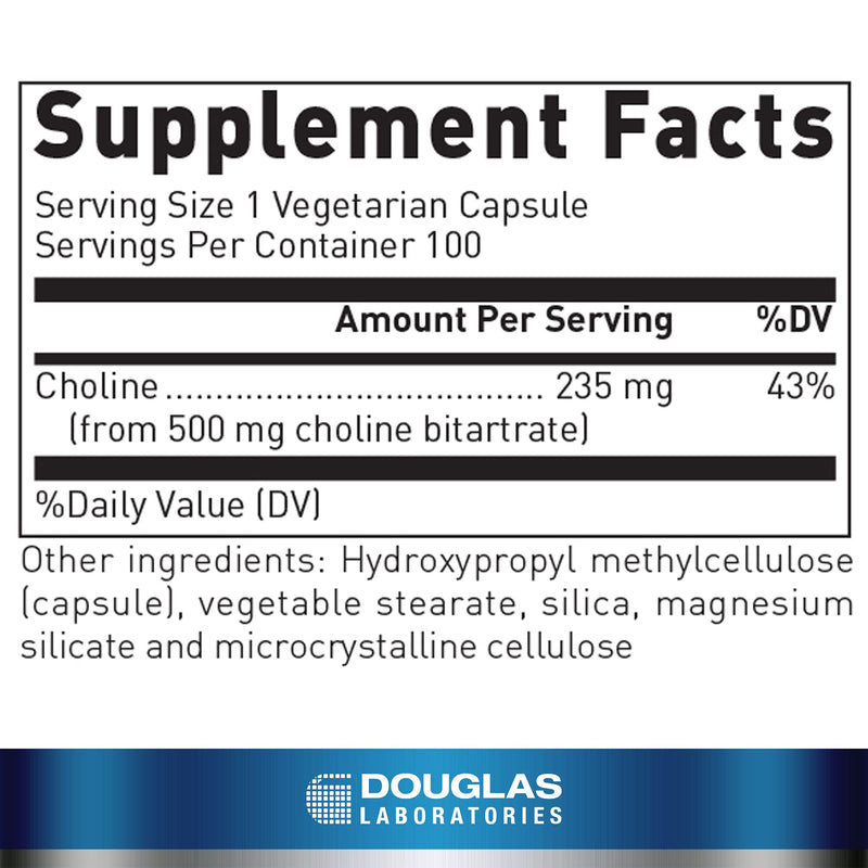 Douglas Laboratories Choline Bitartrate, 100 Capsules | Supplement to Support Liver, Neurological and Heart Health, Mental Focus, and Nervous System*
