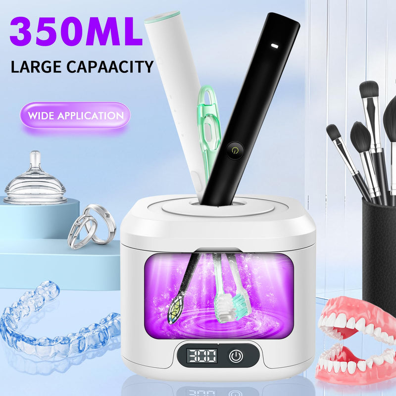 [Australia] - Dental Ultrasonic Retainer Cleaner Machine: Soffiya 49kHz Denture Cleaner with 350ML for Cleaning Dentures, Mouth Guards, Aligner, Braces, Toothbrush Head & Jewelry - UV Cleaner with 4 Digital Timers 