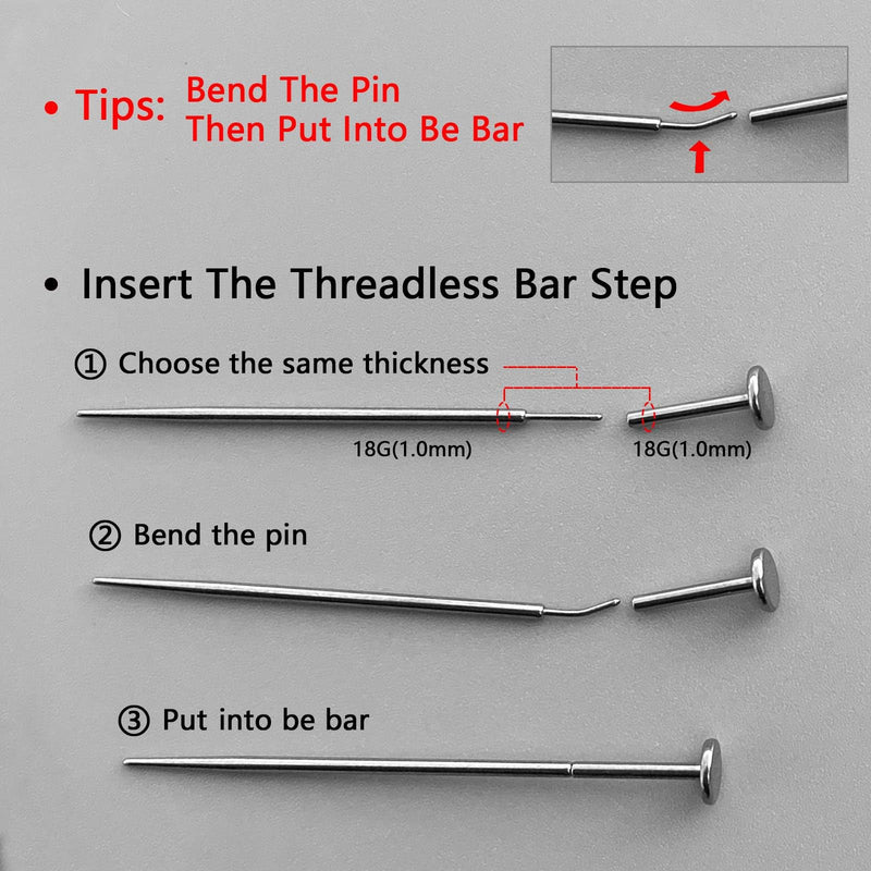 [Australia] - G23 Titanium Threadless Piercing Taper 16G/18G/20G Flat Back Earring Applicator Tool Insertion Pin for Push In Nose Lip Ear Tragus Helix Body Piercing Jewelry Stretcher Assistant Tool 2Pcs, 20G, Curved&Straight 