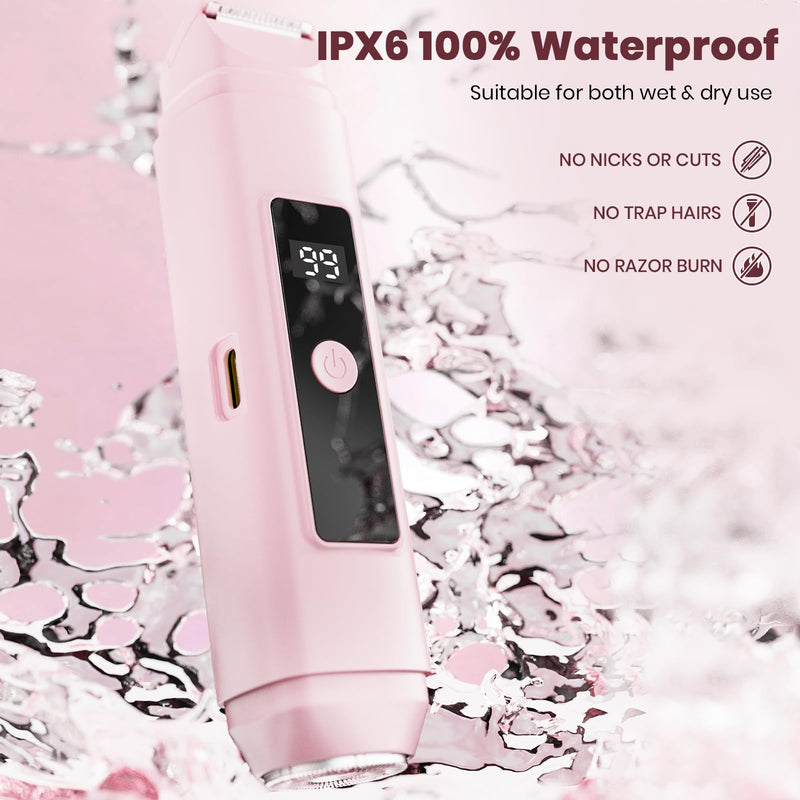 Bikini Trimmer for Women,IPX7 Waterproof Painless Electric Razors for Trip,Portable&Easy Cleaning Lady Underarm Pubic Leg Arm Body Face,Electric Shaver for Travel&Shower Use,Gifts for Women,Pink Pink