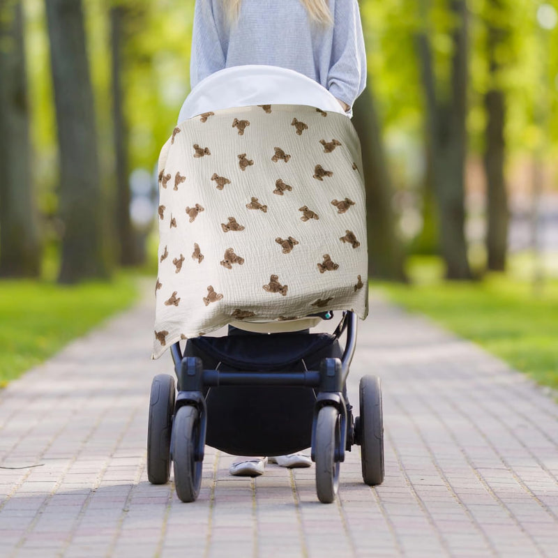 [Australia] - Muslin Nursing Cover for Baby Breastfeeding, Breathable 100% Cotton Breastfeeding Cover with Rigid Hoop for Mother Nursing Apron, Multi-use Carseat Canopy (Bear) Bear 