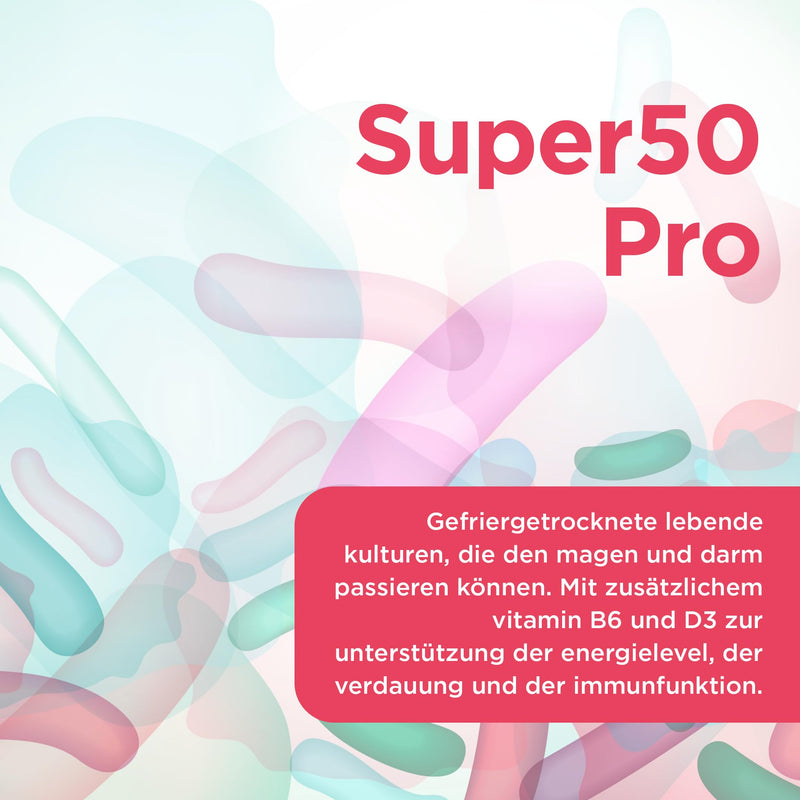 [Australia] - Healthspan Super50 Probiotic | Support for healthy intestinal flora with vitamin D3 and calcium | Reduces fatigue with vitamin B6 | High quality formula | Lactose free | Vegetarian | 60 capsules 