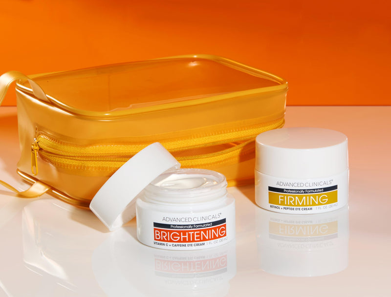 Advanced Clinicals Anti Aging Retinol Eye Cream + Brightening Vitamin C Under Eye Cream AM + PM 2pc Treatment Routine Skin Care Travel Kit Set Eye Cream AM/PM 2PC Set 2 Piece Set